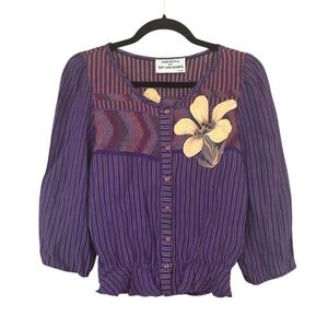 Vintage 70s Suzy Creamcheese Purple Gauze Blouse Orchid Boho Peplum USA